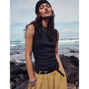 Free People We The Free Kate Tank Tee Top Black Size Medium